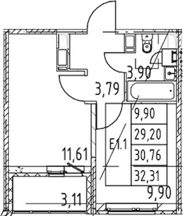 1-комнатная квартира 32.31 м², 12/12 эт., ЖК «Полис ЛАВрики»